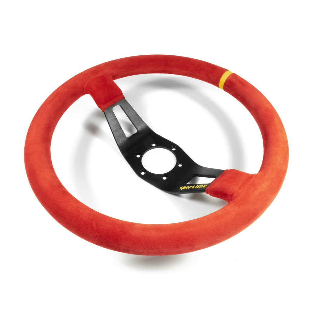 Sport Line Racing 2 Two Spoke Steering Wheel - Red Suede Black Spokes 350mm
