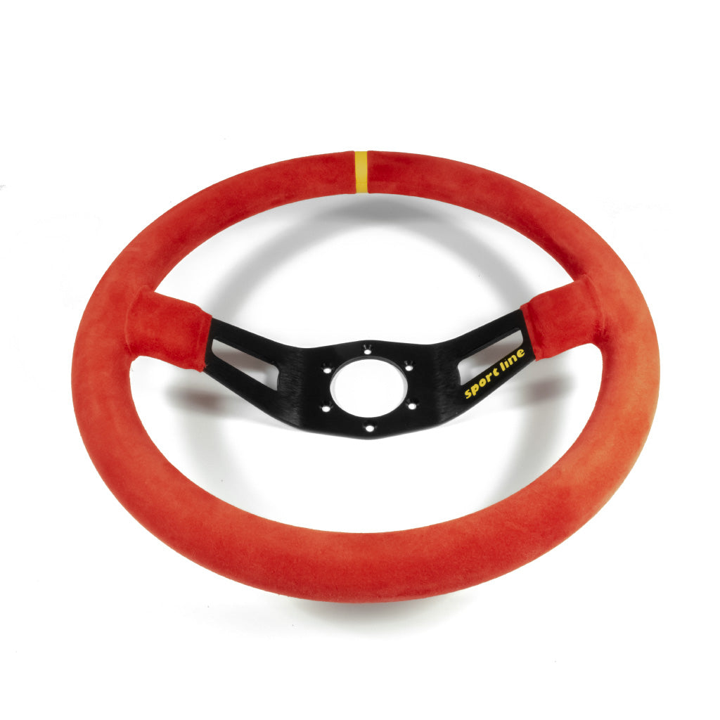 Sport Line Racing 2 Two Spoke Steering Wheel - Red Suede Black Spokes 350mm