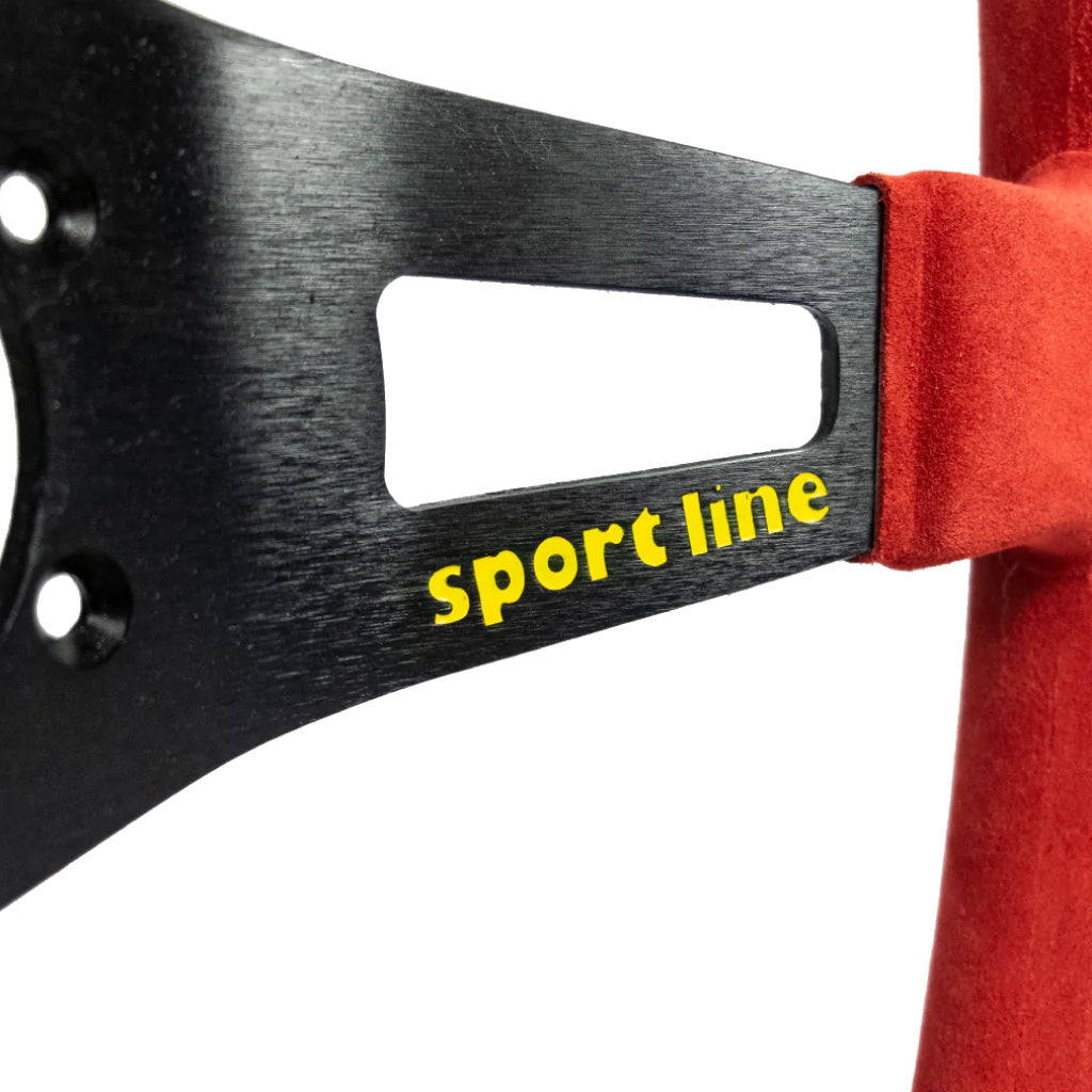 Sport Line Racing 2 Two Spoke Steering Wheel - Red Suede Black Spokes 350mm