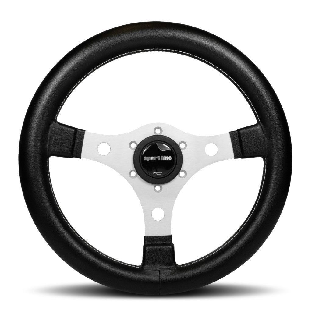 Sport Line Racing Steering Wheel - Black Vinyl Silver Spokes 320mm