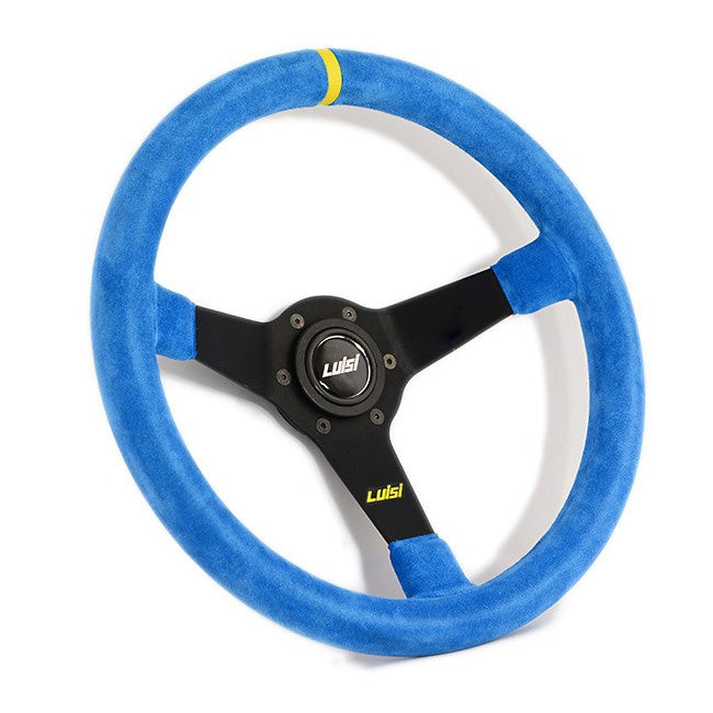 Luisi Mirage Corsa Steering Wheel Blue Shammy Leather Black Spokes 350mm