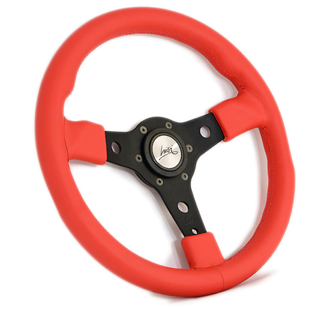 Luisi Racing Steering Wheel Red Leather Black Spokes 350mm
