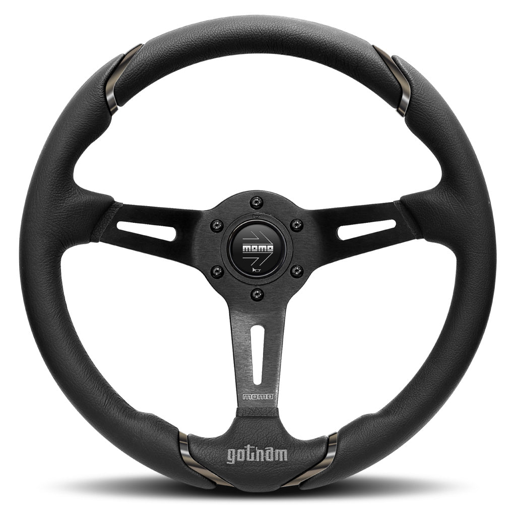 MOMO Gotham Steering Wheel - Black Leather Black Spokes 350mm