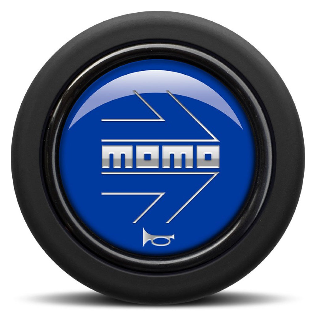 MOMO Horn Button - Glossy Blue Chormed Logo - Round Lip