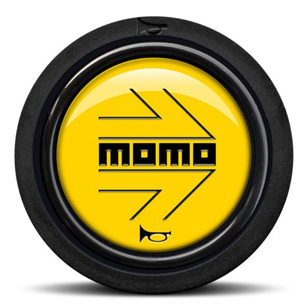 MOMO Horn Button - Glossy Yellow Black Logo - Flat Lip
