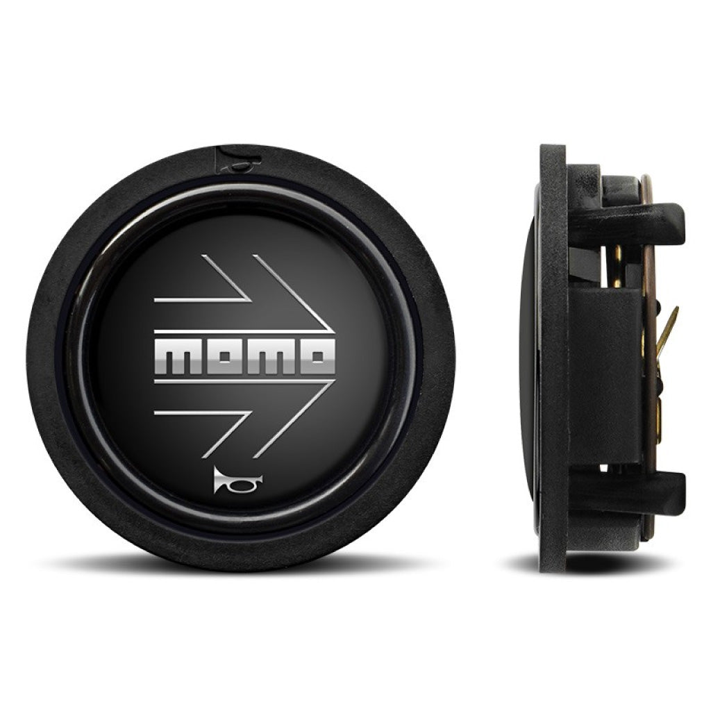 MOMO Horn Button - Matt Black Chromed Logo - Flat Lip