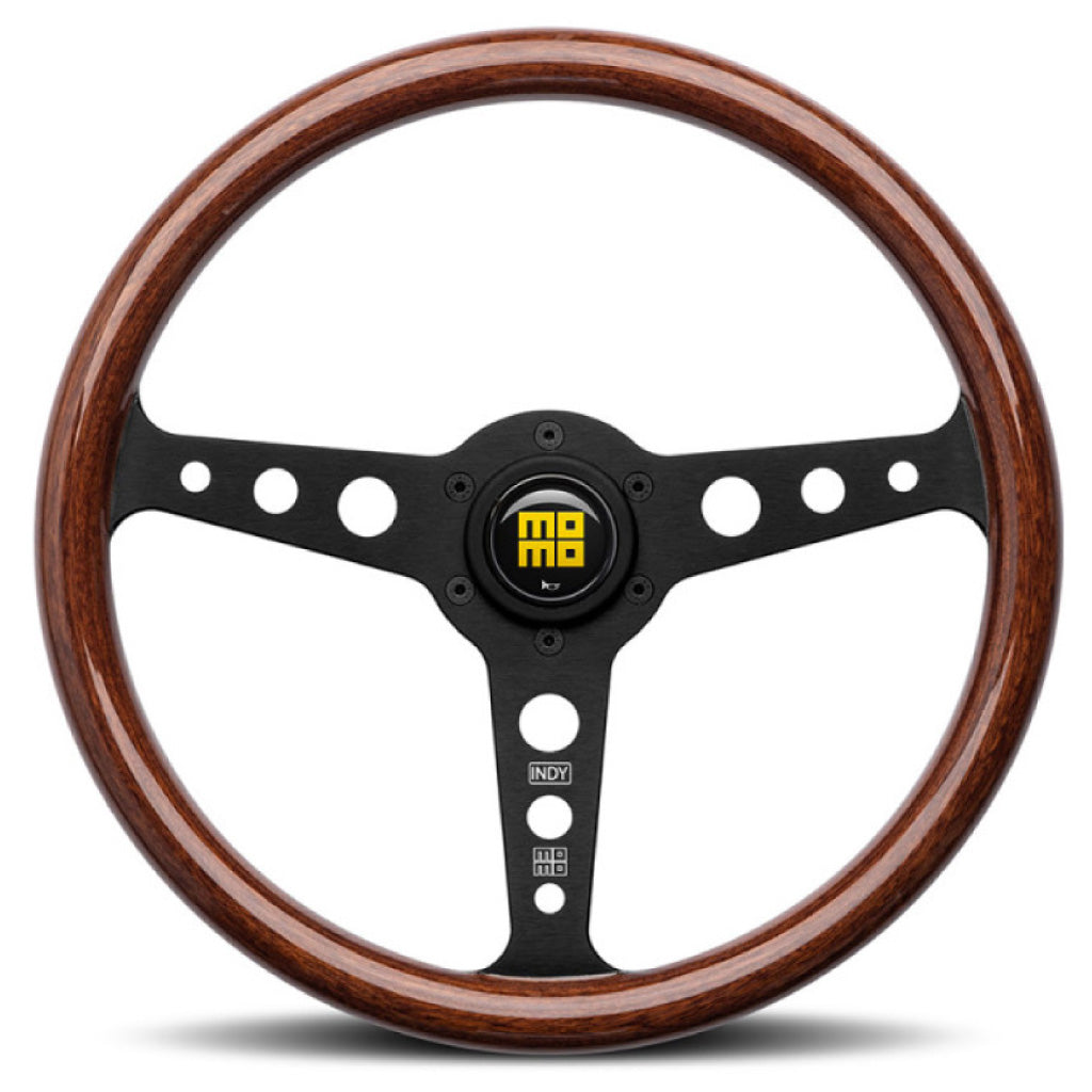 MOMO Indy Heritage Steering Wheel - Mahogany Wood Black Spokes 350mm