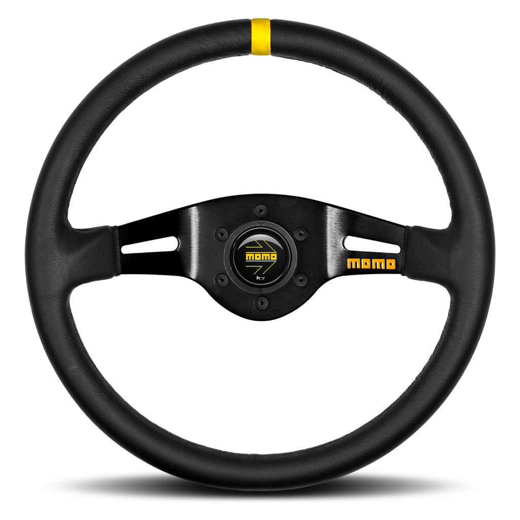 MOMO Mod. 03 Two Spoke Steering Wheel Black Leather Black Spokes 350mm