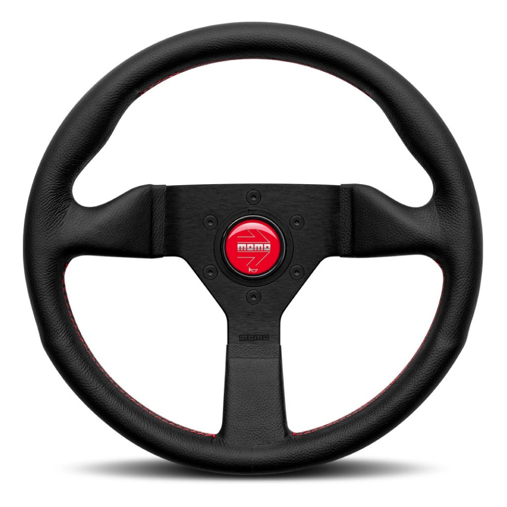 MOMO Montecarlo Steering Wheel - Black Leather Red Stitching Black Spokes 320mm