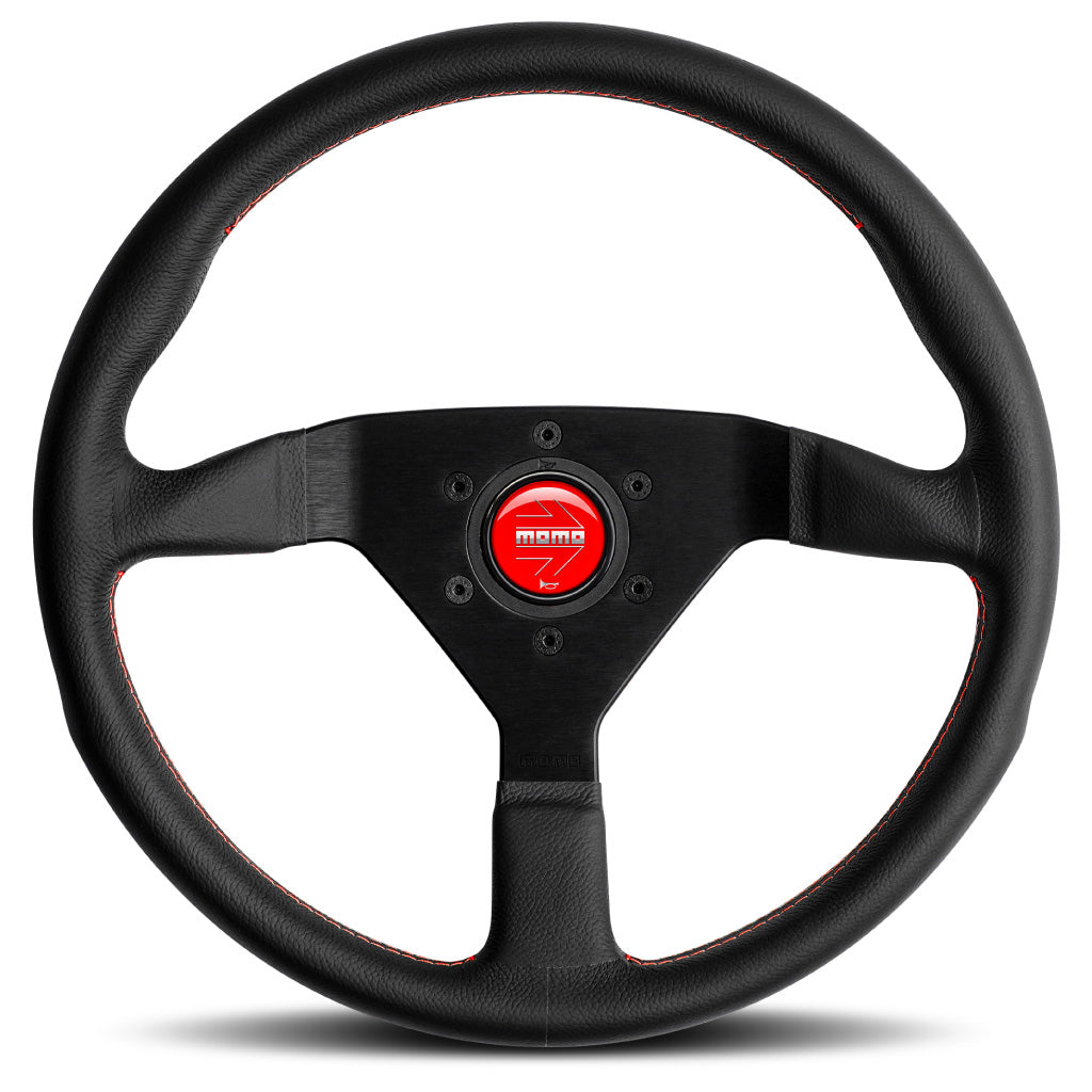 MOMO Montecarlo Steering Wheel Black Leather Red Stitching Black Spokes 350mm