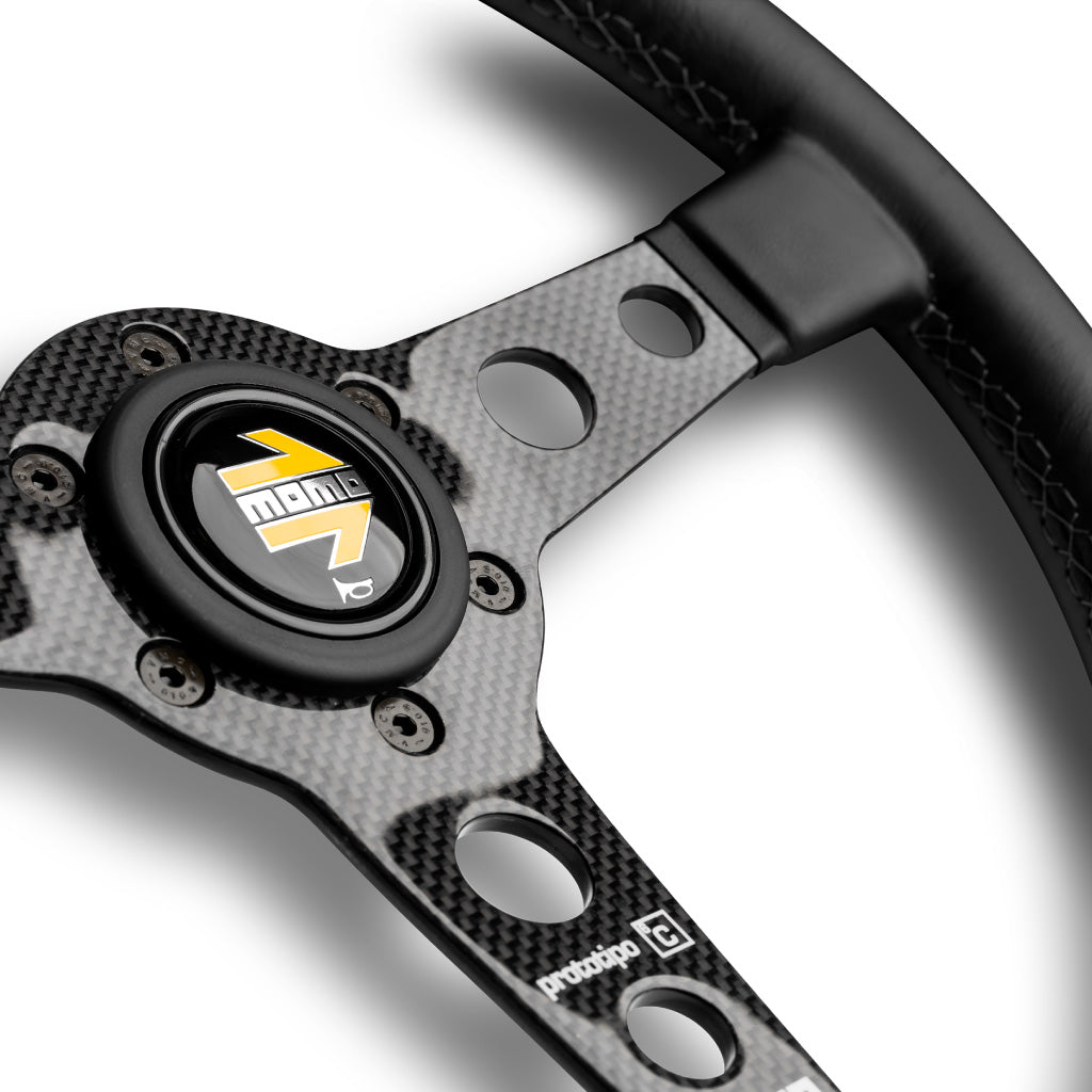 MOMO Prototipo 6C Steering Wheel Black Leather Carbon Spokes 350mm - evilspeed.eu