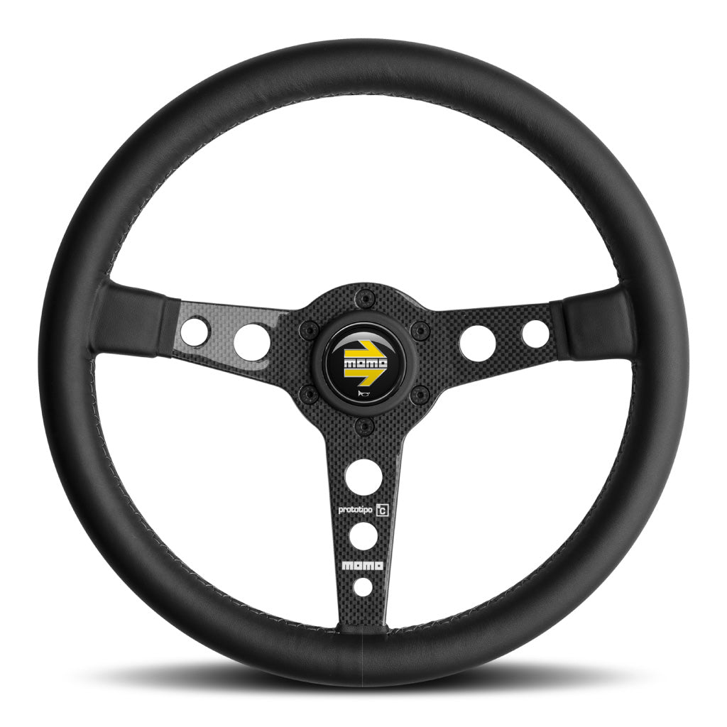 MOMO Prototipo 6C Steering Wheel Black Leather Carbon Spokes 350mm