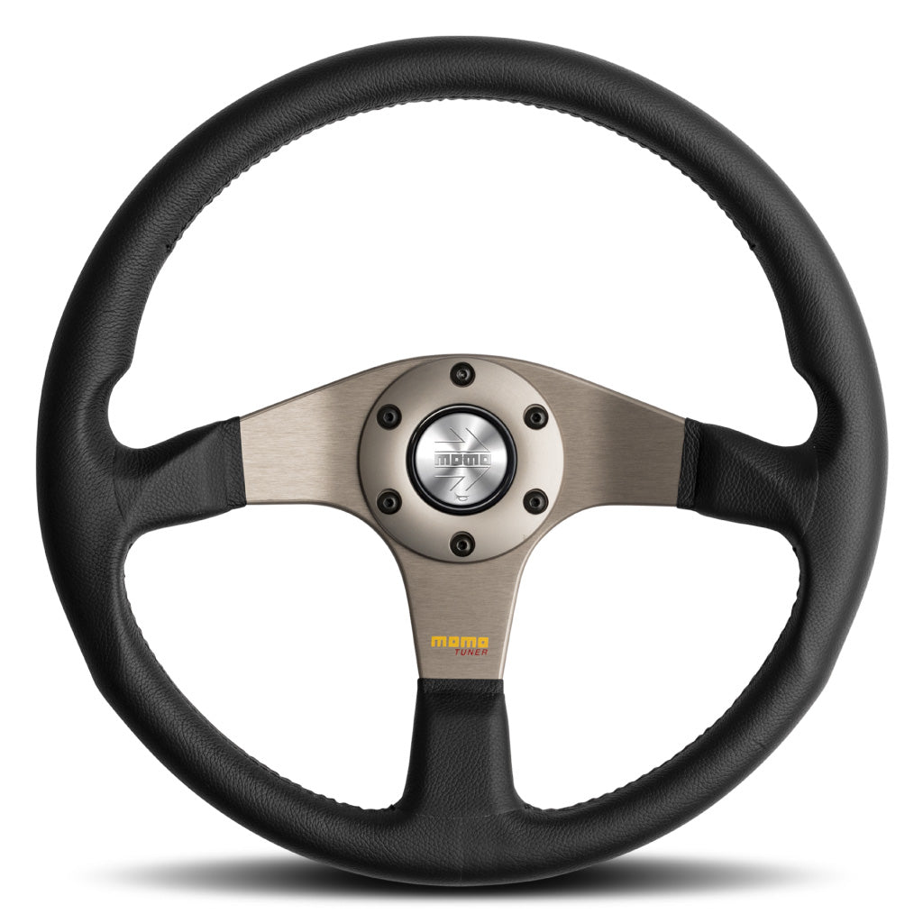 MOMO Tuner Steering Wheel Black Leather Anthracite Spokes 350mm