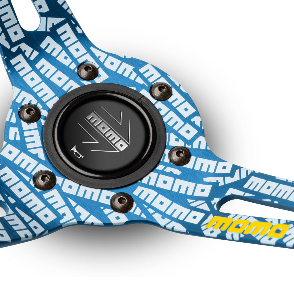 MOMO ULTRA Steering Wheel Black Alcantara Blue Spokes 350mm