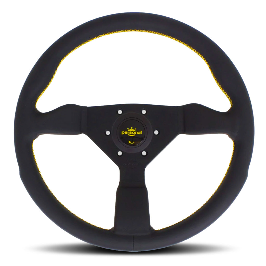 Personal Grinta Steering Wheel - Black Leather Black Spokes Yellow Sti