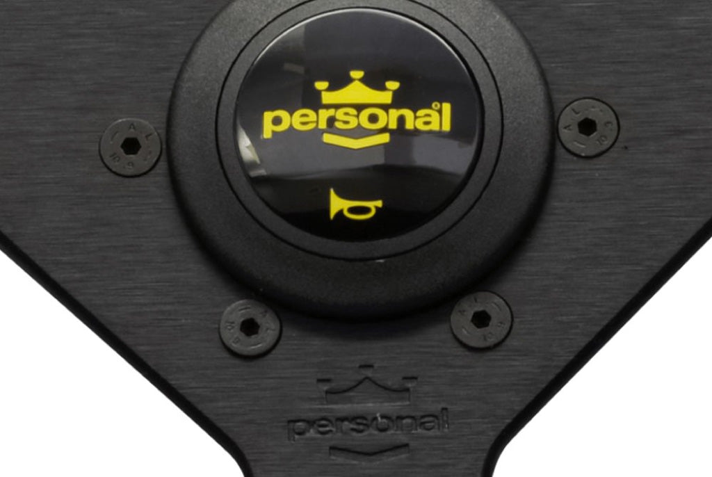 Personal Grinta Steering Wheel - Black Suede Black Spokes Yellow Stitching 350mm