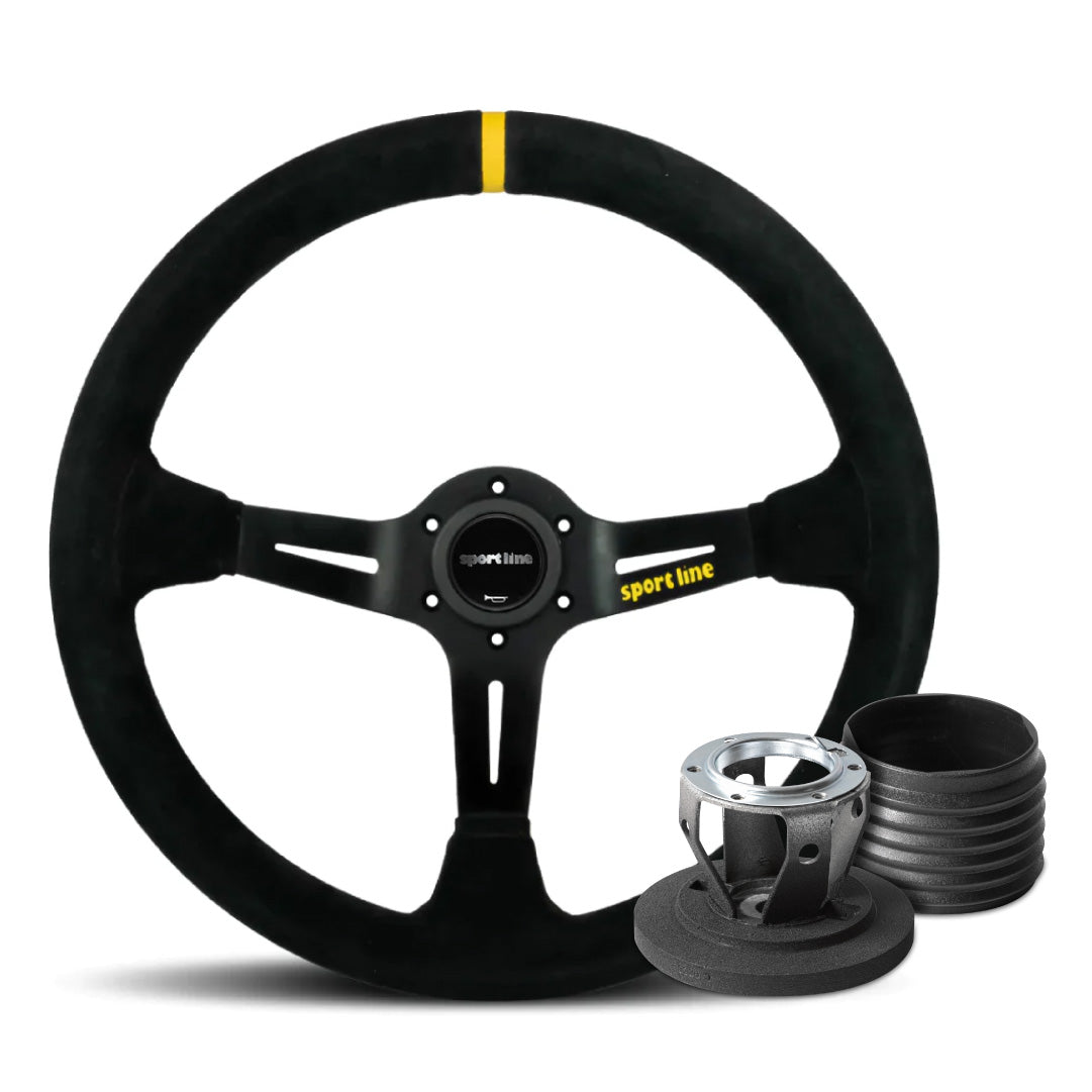 Sport Line Racing 3 Deep Dish Drifting Suede Steering Wheel & Hub Adapter Boss Kit For Mazda MX-5 Miata Without Airbag