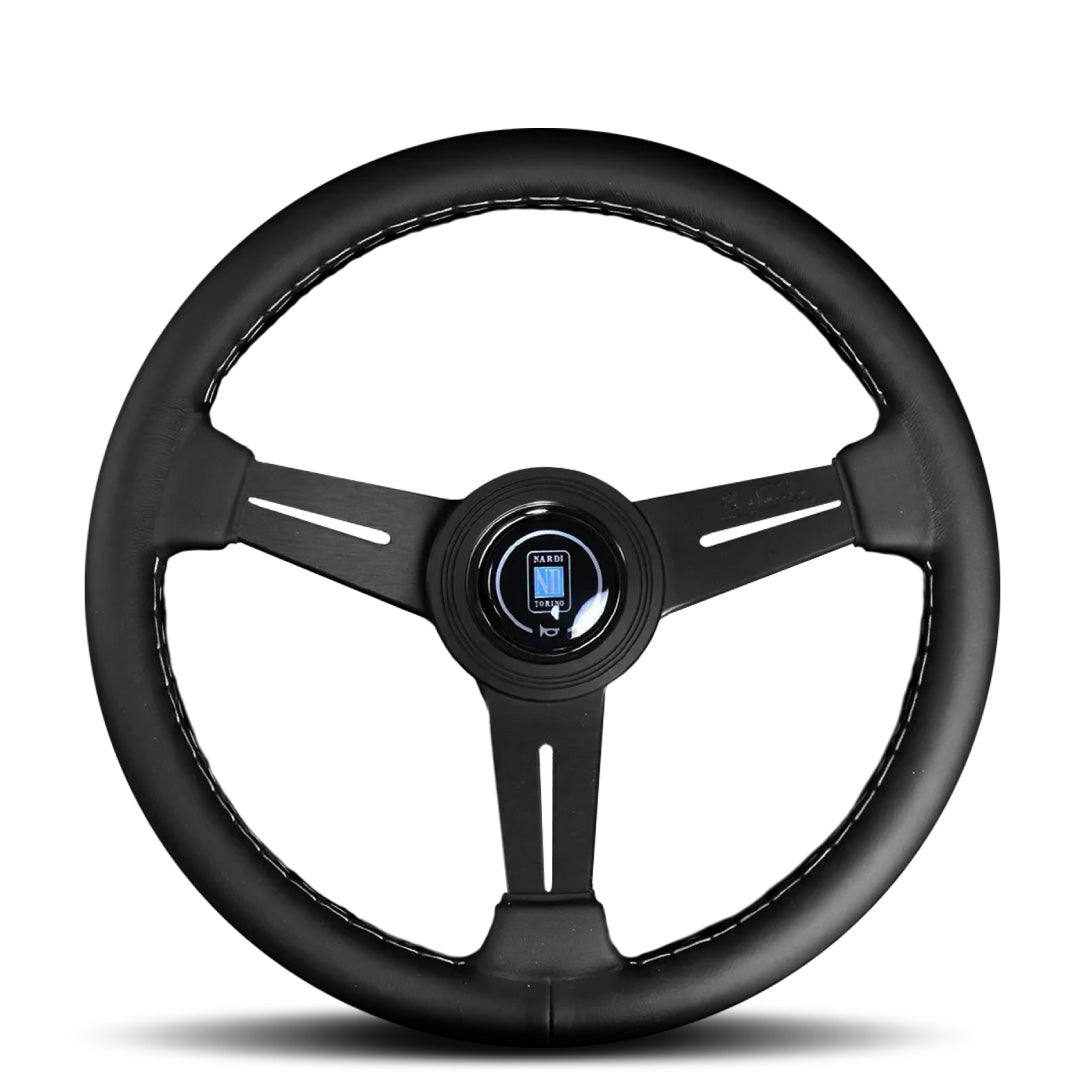 Nardi ND Classic Steering Wheel - Black Leather Grey Stitching Black Spokes 330mm
