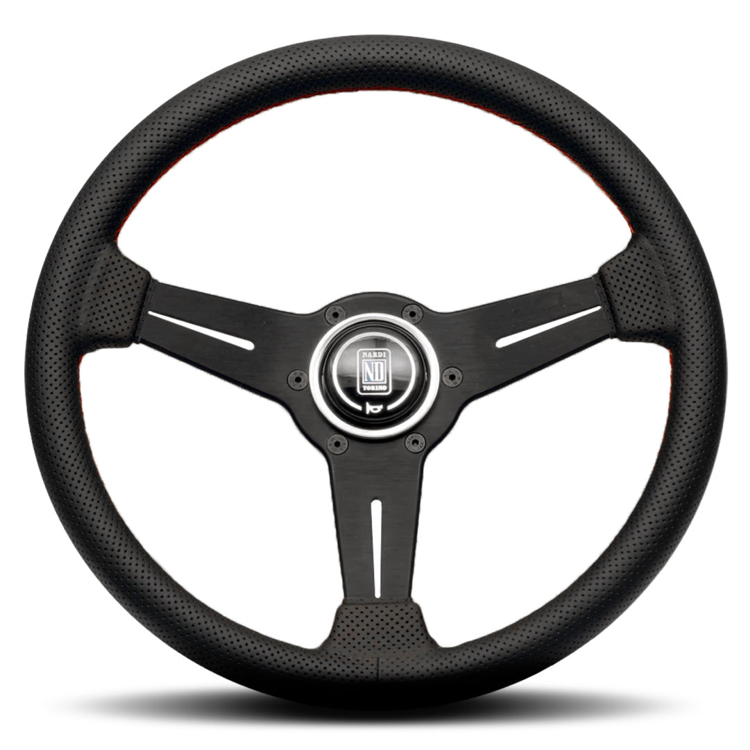 Nardi ND Classic Steering Wheel - Black Airleather Red Stitching Black Spokes 360mm