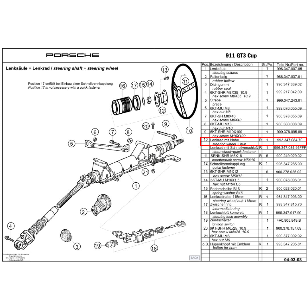 Porsche (911) 996 993 GT3 Cup Steering Wheel