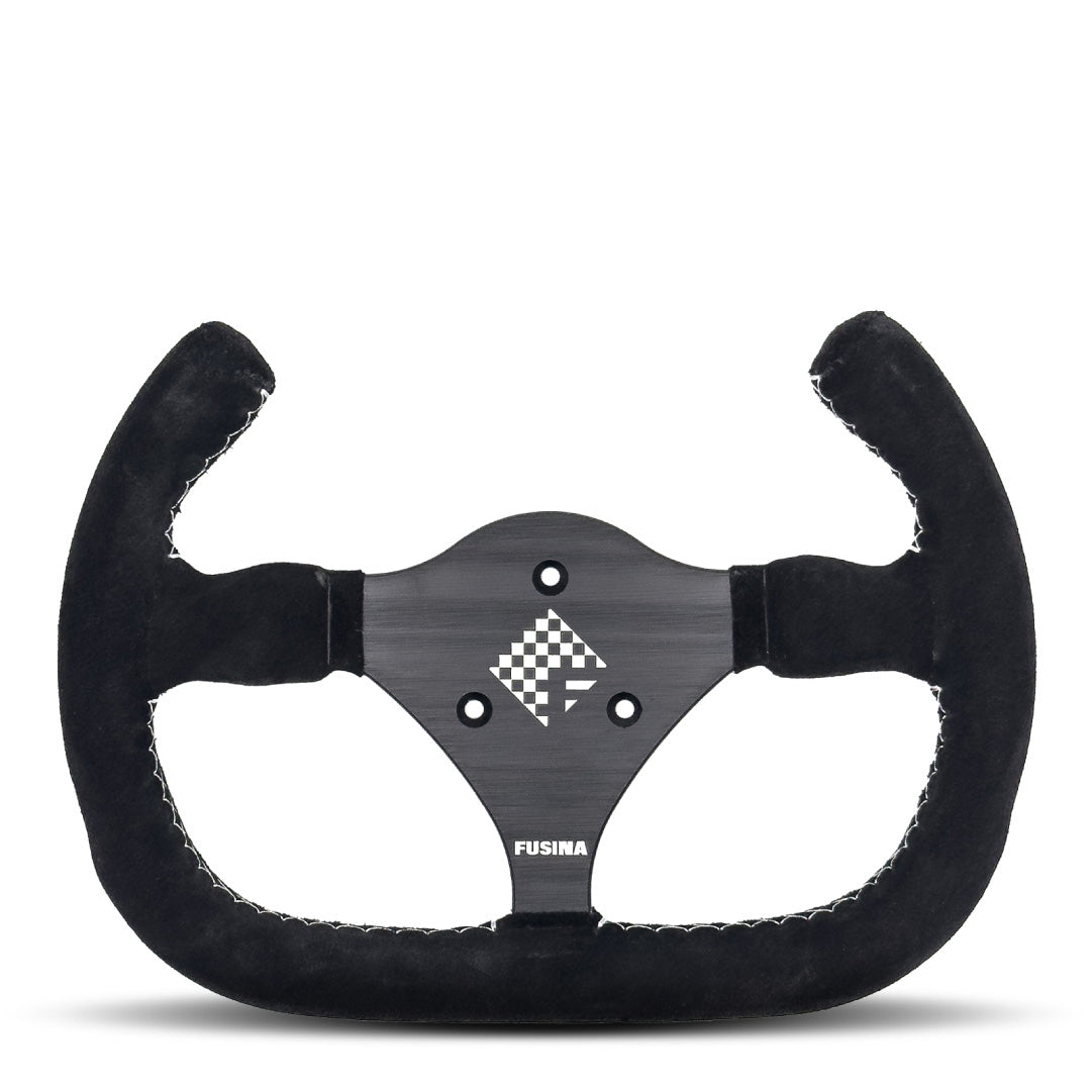 FUSINA Adelaide Steering Wheel - Black Suede Black Spokes Open-Top 270mm