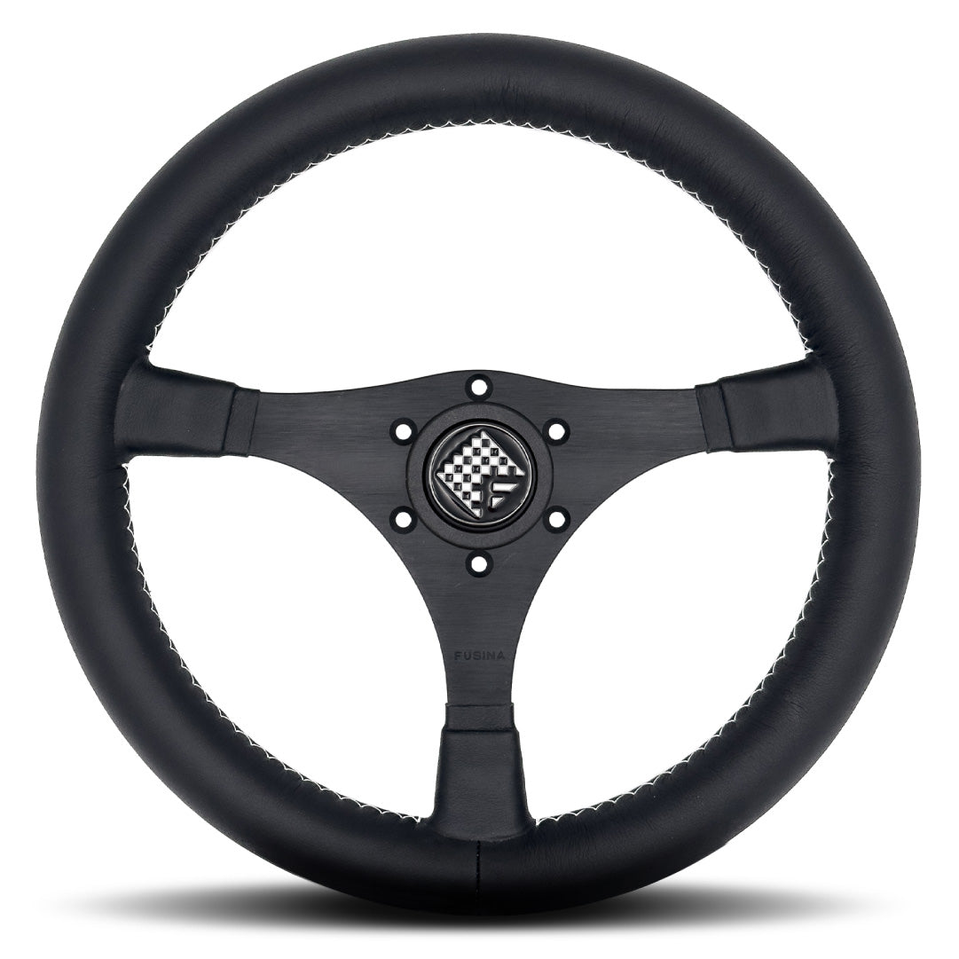 FUSINA Can-Am Steering Wheel - Black Leather Black Spokes 310-370mm
