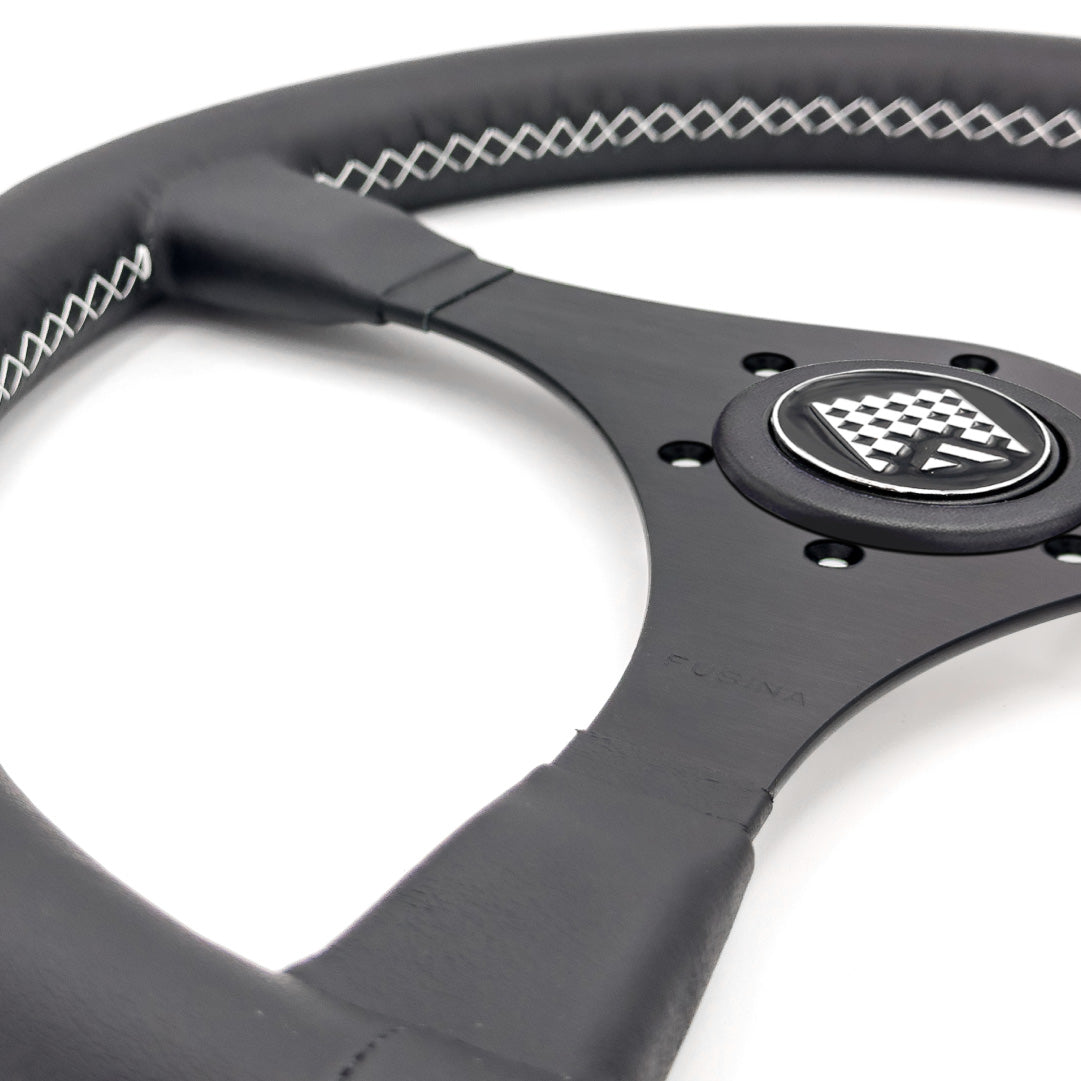 FUSINA Can-Am Steering Wheel - Black Leather Black Spokes 310-370mm