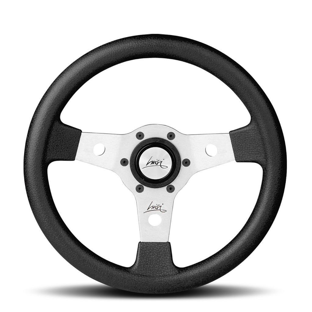 Luisi Falcon 310 Steering Wheel - Black Polyurethane Silver Spokes 310mm