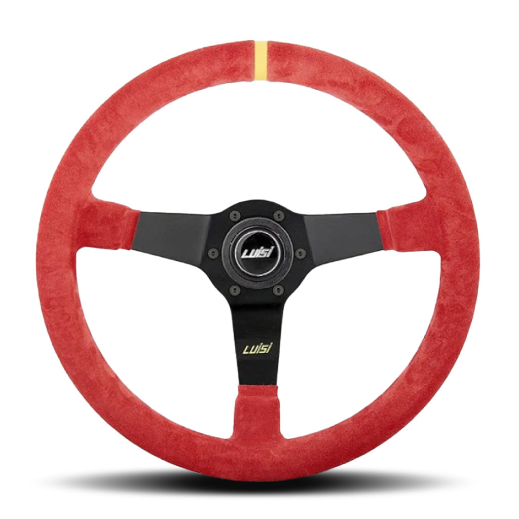 Luisi Mirage Corsa Steering Wheel - Red Shammy Leather Black Spokes 350mm