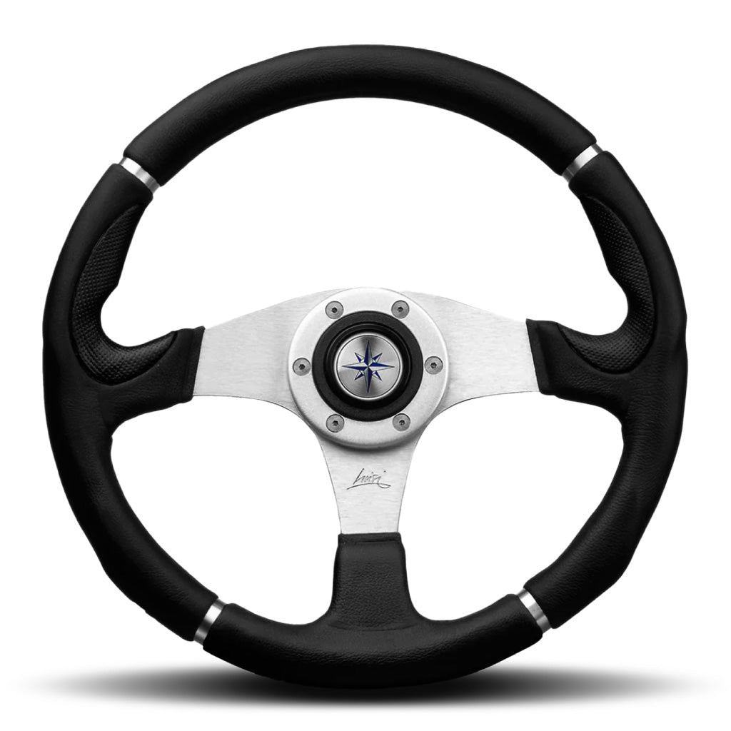 Luisi Orion Steering Wheel - Black Polyurethane Silver Spokes 360mm