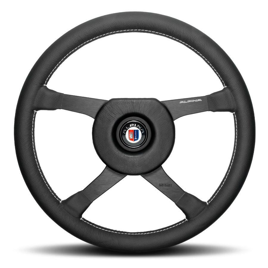 MOMO ALPINA 4 Four Spoke Steering Wheel - Black Leather Black Spokes 3