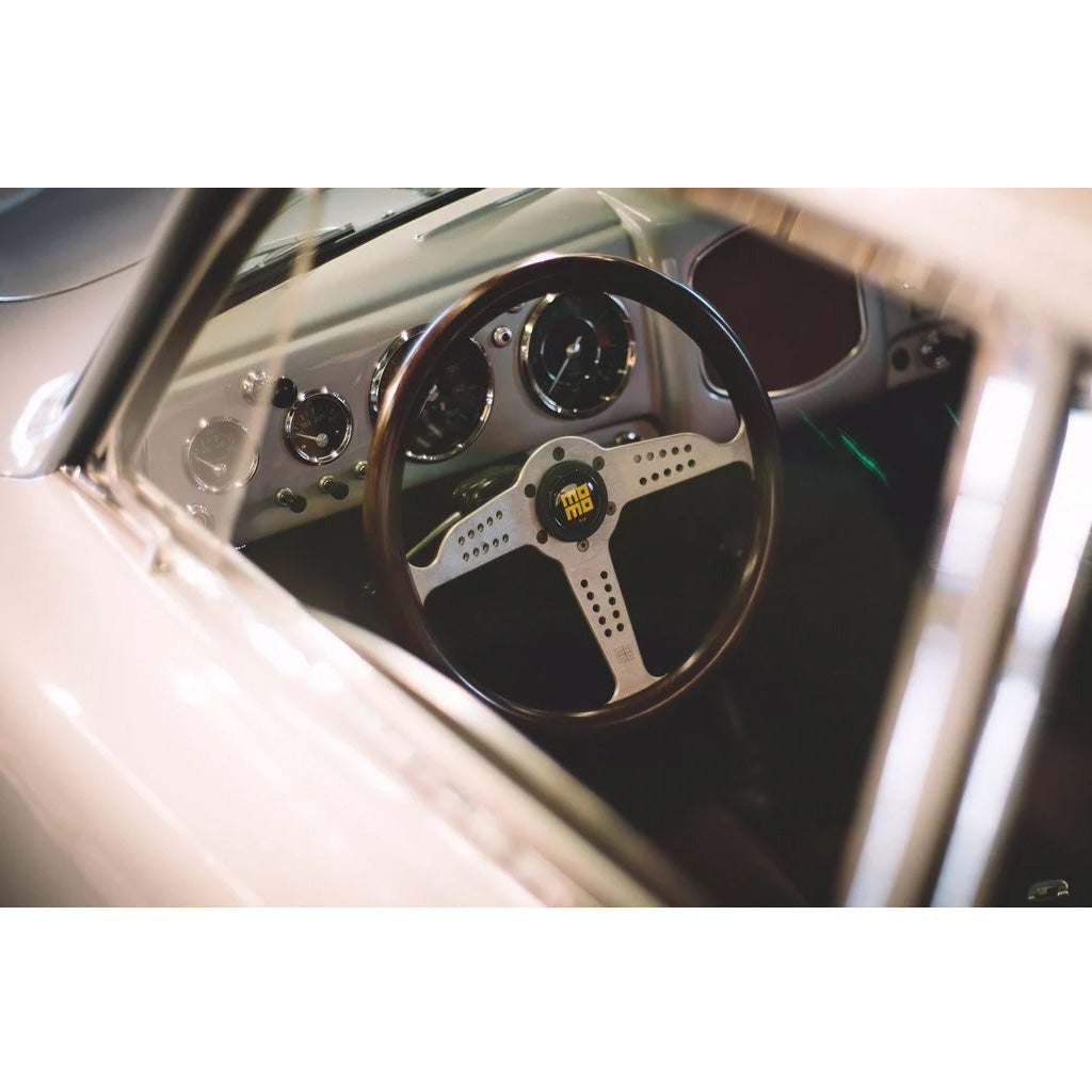 MOMO Grand Prix Steering Wheel - Mahogany Wood Silver Spokes 350mm