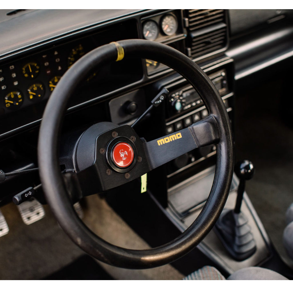 MOMO Mod. 02 Two Spoke Steering Wheel - Black Leather Black Spokes 350mm