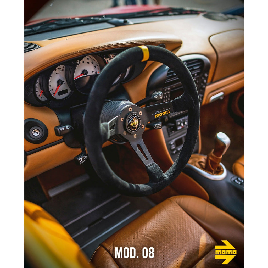 MOMO Mod. 08 Steering Wheel - Black Suede Black Spokes 350mm