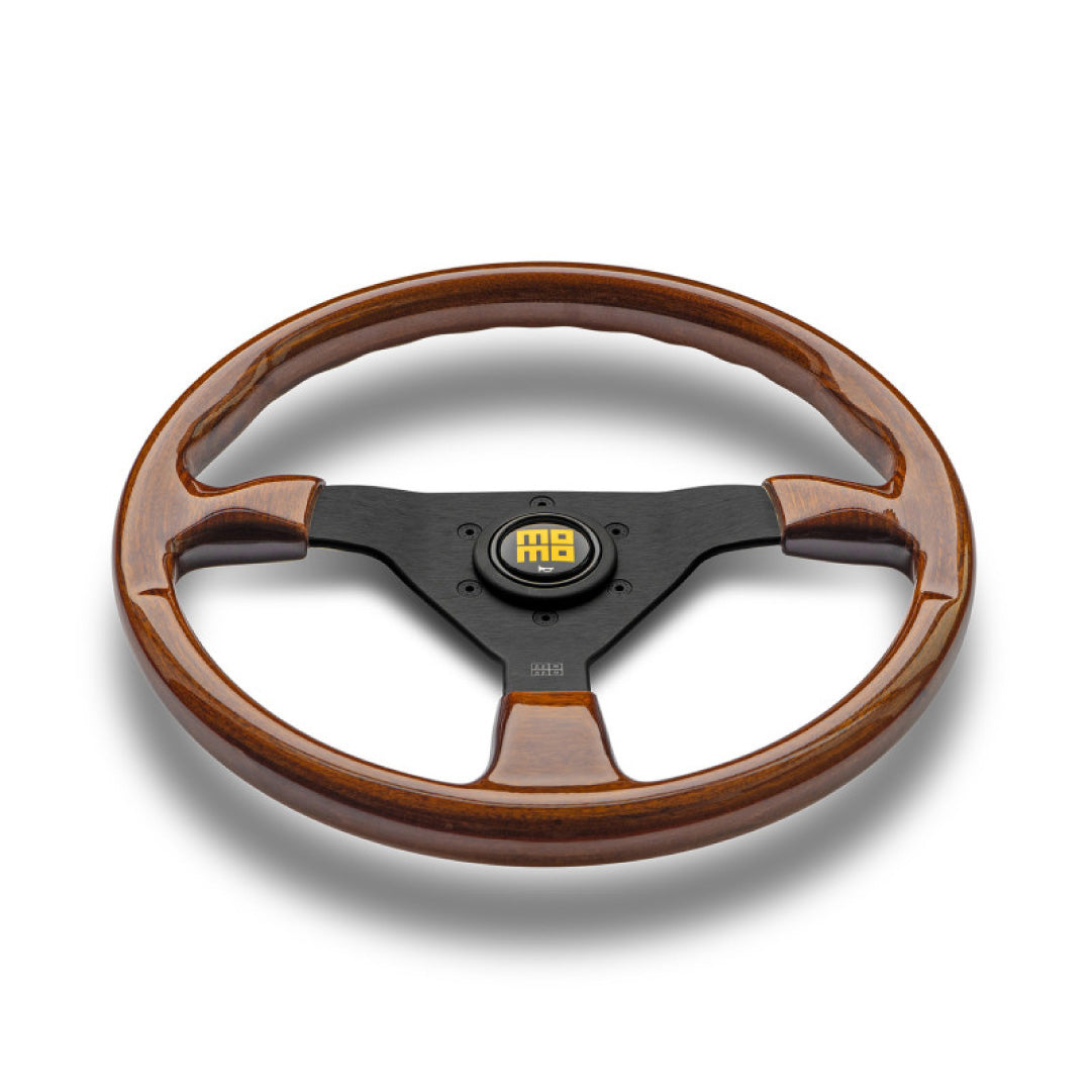 MOMO Montecarlo Heritage Wood Steering Wheel - Mahogany Wood Black Spokes 350mm