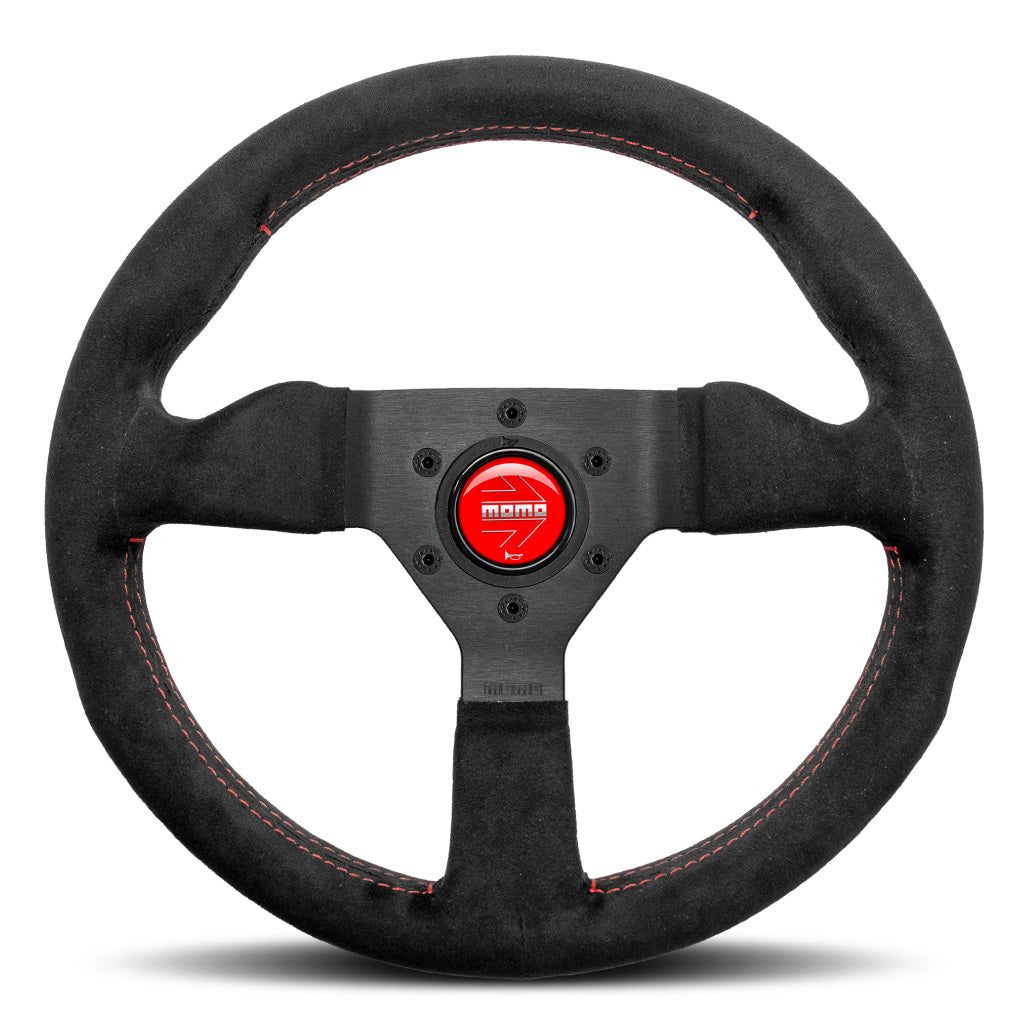MOMO Montecarlo Steering Wheel - Black Alcantara Red Stitching Black Spokes 320mm