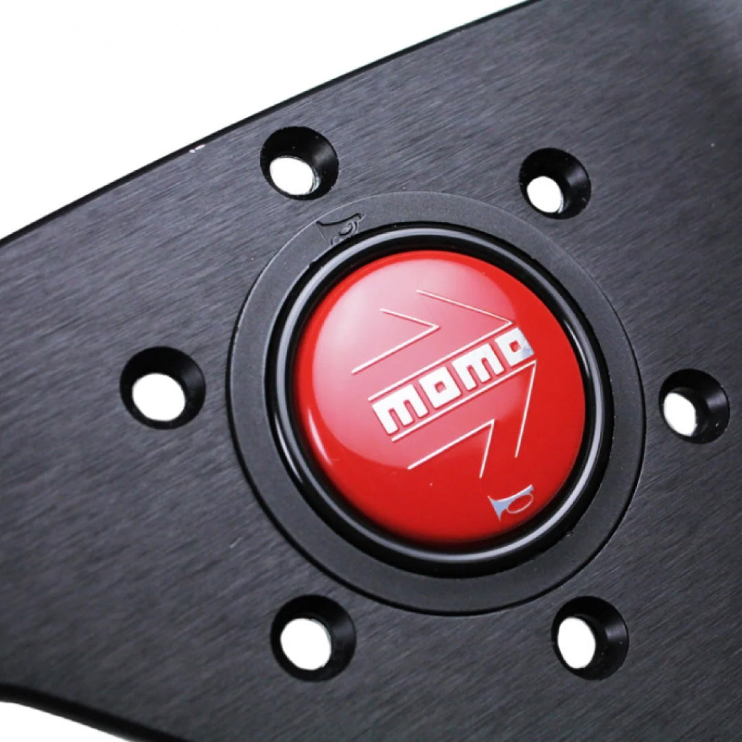 MOMO Montecarlo Steering Wheel - Black Alcantara Red Stitching Black Spokes 350mm