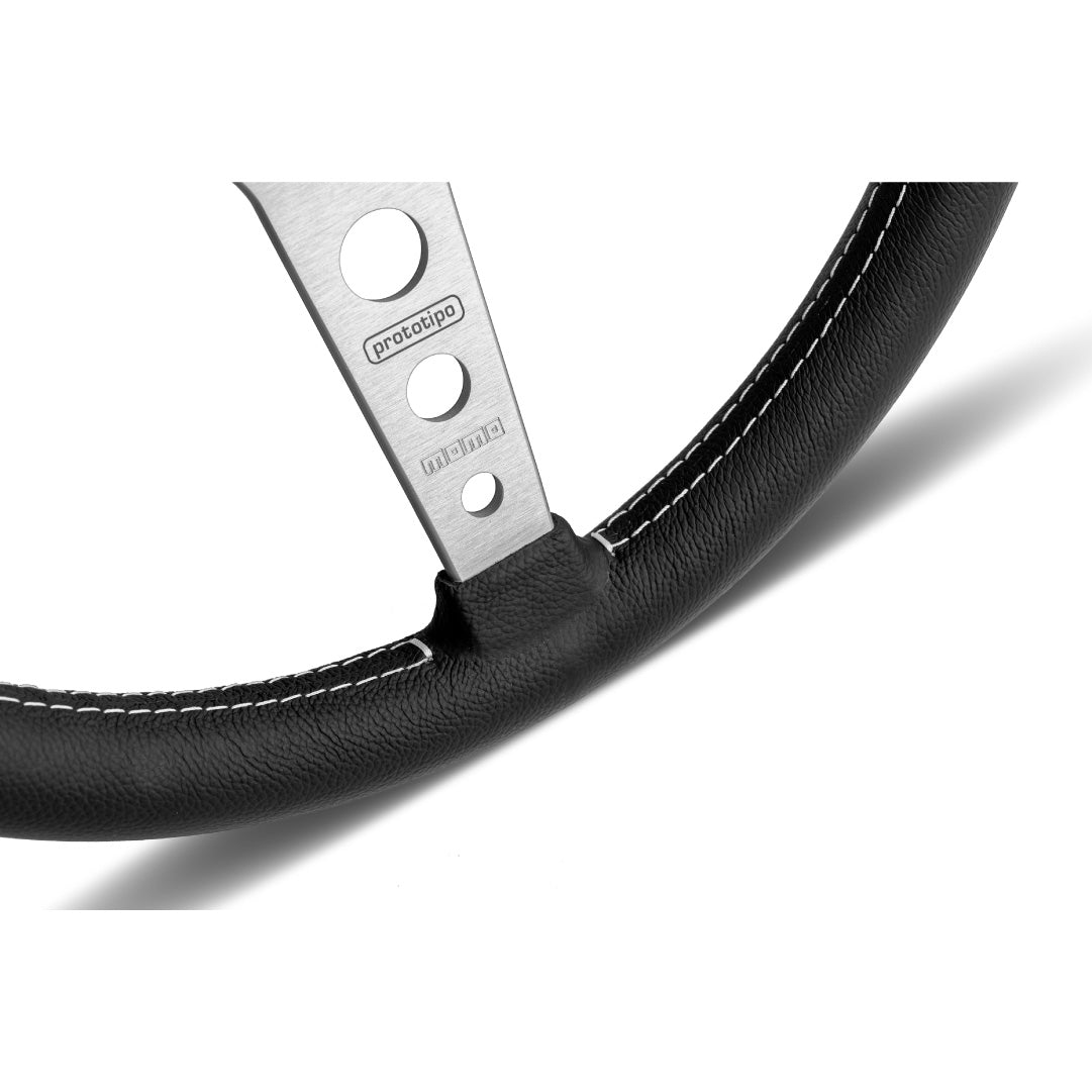 MOMO Prototipo Steering Wheel - Black Leather Silver Spokes 370mm