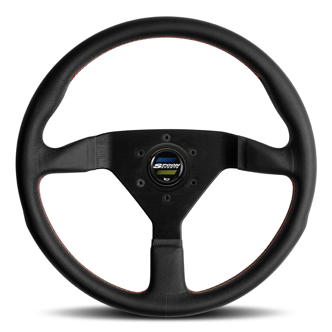 MOMO Spoon Steering Wheel - Black Leather Black Spokes 340mm