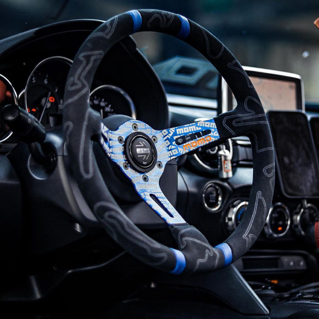 MOMO Ultra Steering Wheel - Black Alcantara Blue Spokes 350mm
