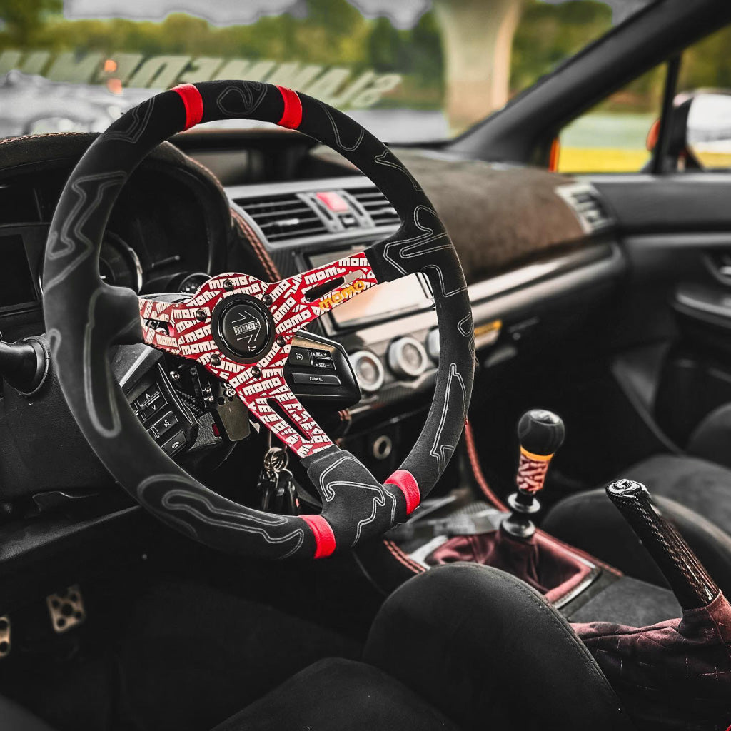 MOMO Ultra Steering Wheel - Black Alcantara Red Spokes 350mm