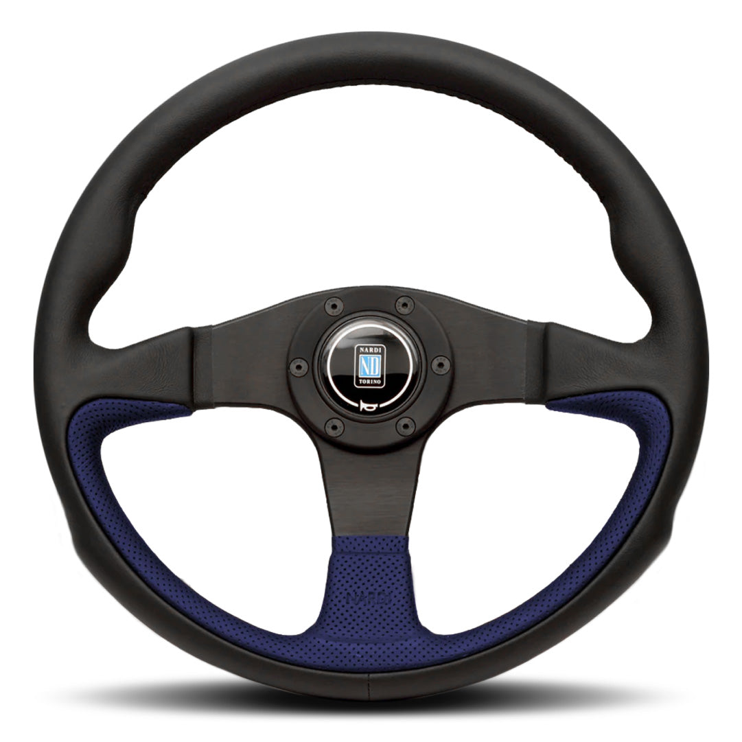 Nardi Challenge Steering Wheel - Black Leather Blue Airleather Black Spokes 350mm