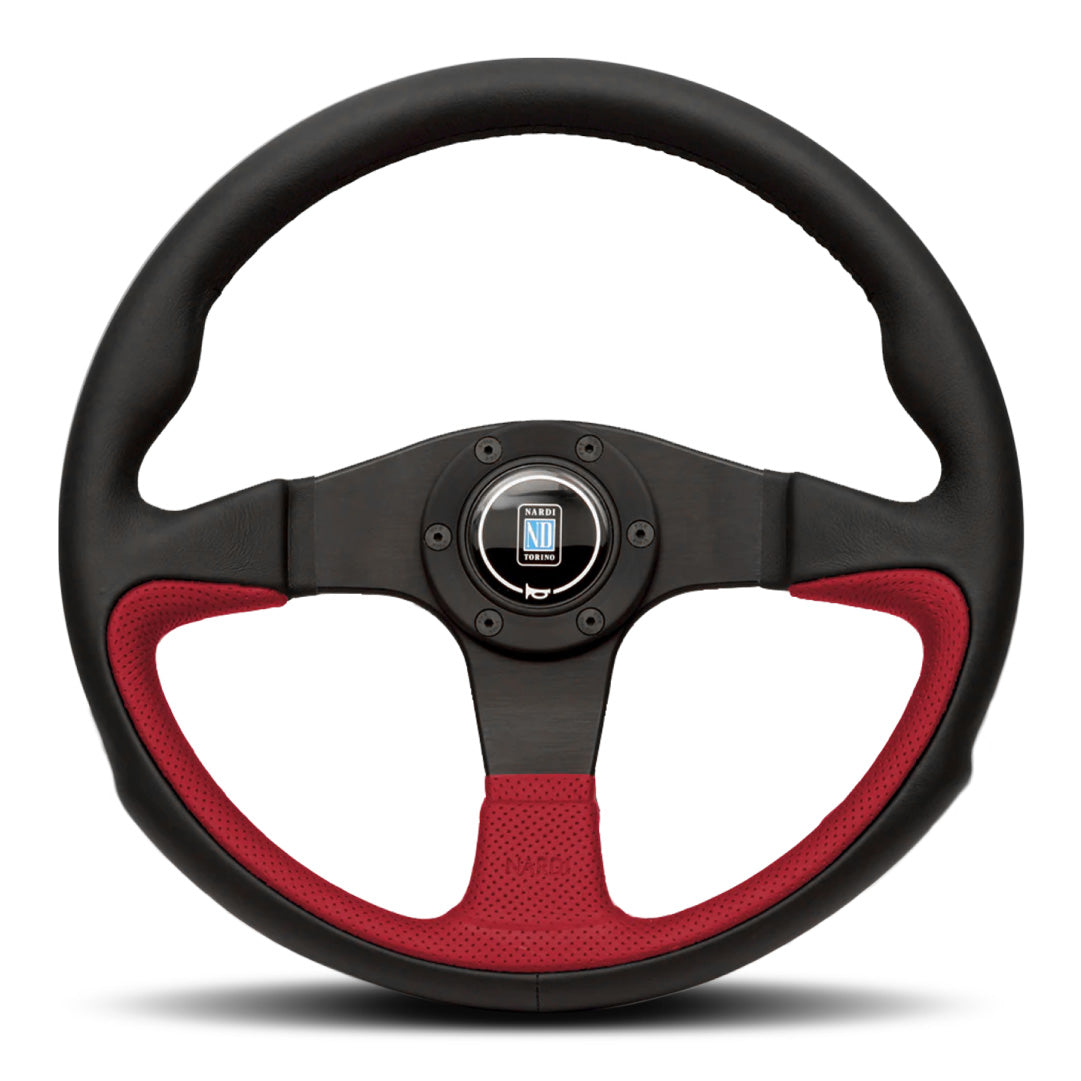 Nardi Challenge Steering Wheel - Black Leather Red Airleather Black Spokes 350mm