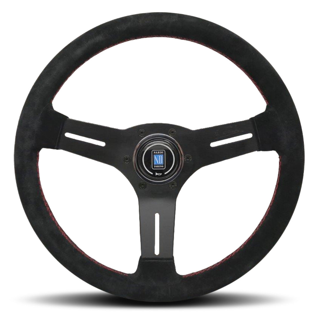 Nardi Competition Steering Wheel - Black Suede Red Stitching Black Spokes 330mm