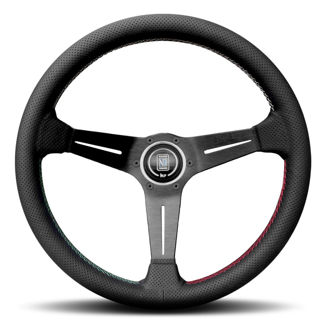 Nardi Deep Corn Steering Wheel - Black Airleather Italian 3-Sector Stitching Black Spokes 350mm