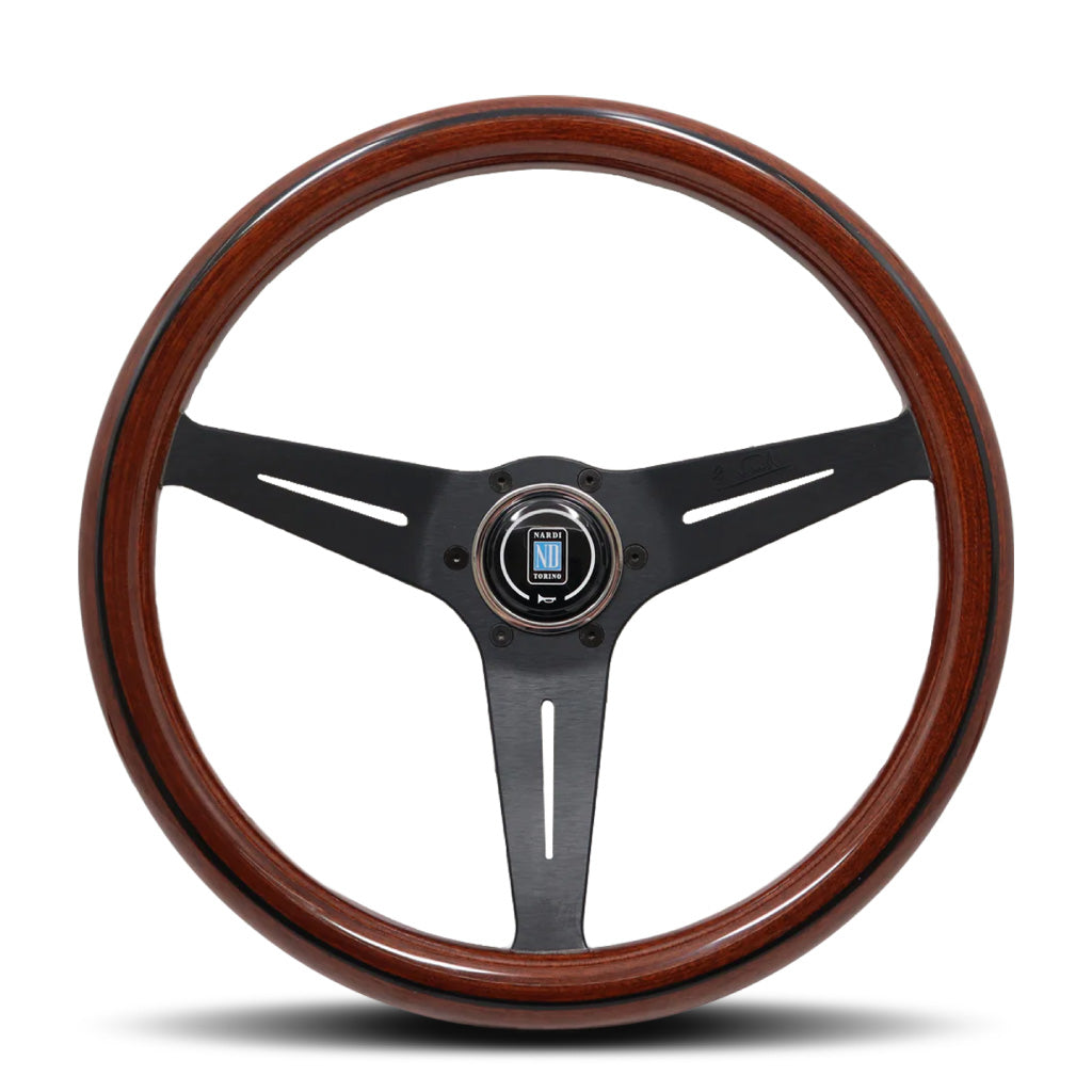 Nardi Deep Corn Steering Wheel - Mahogany Wood Black Spokes 350mm
