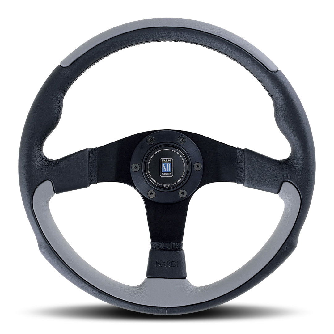 Nardi Leader Steering Wheel - Black/Grey Leather Black Spokes 350mm