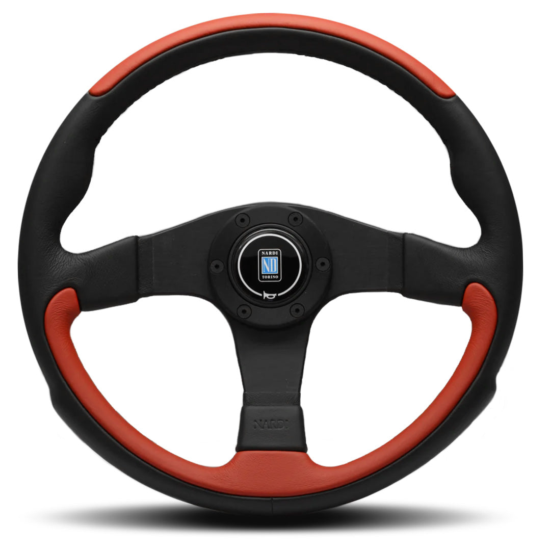 Nardi Leader Steering Wheel - Black/Red Leather Black Spokes 350mm