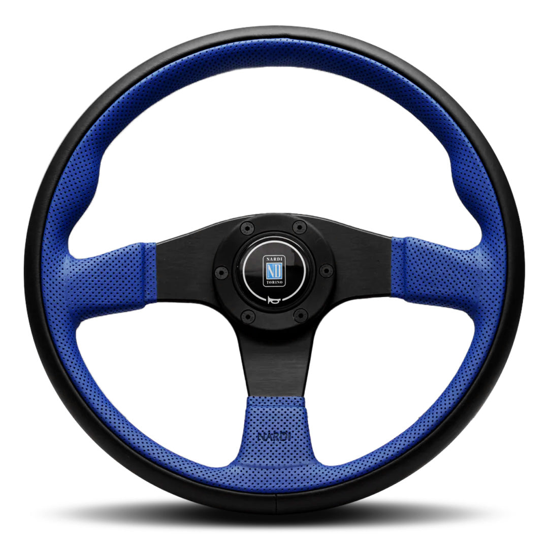 Nardi Twin Line Steering Wheel - Black Blue Leather Black Spokes 350mm