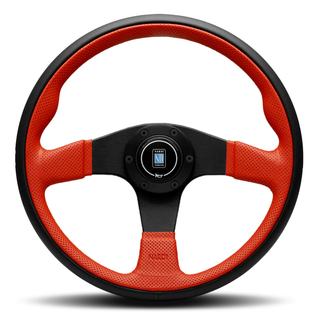 Nardi Twin Line Steering Wheel - Black Red Leather Black Spokes 350mm